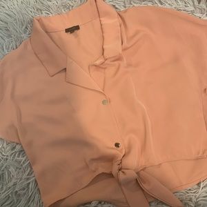 Peach Cropped Button & Tied Blouse